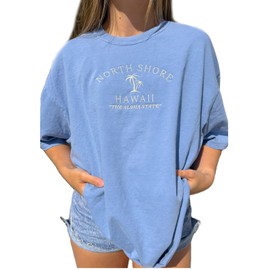 Cute Vintage Embroidered Hibiscus Oversized Graphic Tshirts California Beach Aesthetic Flower Tees Preppy Summer Tops for Women Teen Girl Clothes