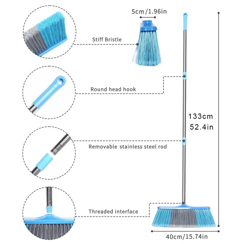 LandHope Heavy Duty Broom, 15.75in Wide Push Broom, 45.67in Long