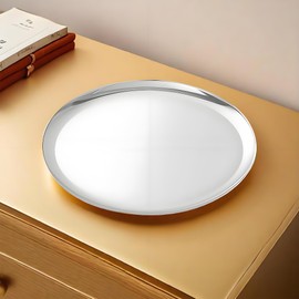 Beatcreat Large Round Stainless Steel Tray,Round Silver Trays,Serving Tray, Decorative Tray,Jewelry and Cosmetic Storage Tray. Diameter11.02 inches/28cm. Silver,1Piece
