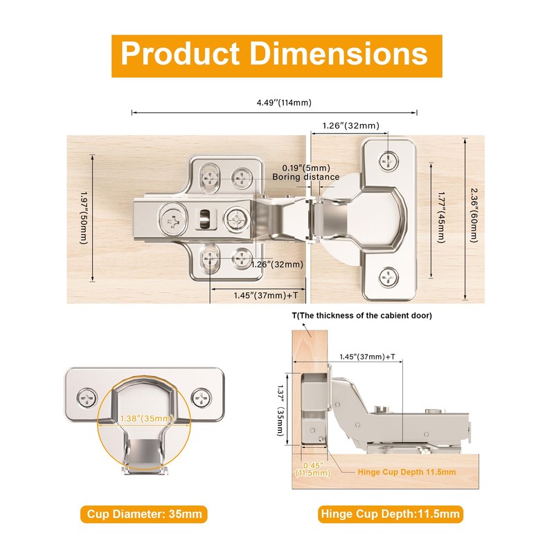 Luokim 2pcs Professional Grade Inset Soft Close Cabinet Hinges Frameless