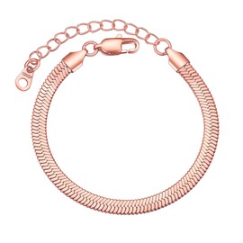 FOCALOOK Snake Chain Bracelet for Men and Women 3 mm / 5 mm Wide Flat Link Bracelet Stainless Steel / 18 K Gold Plated Adjustable Bracelet Fashion Jewellery Accessory, Stainless Steel