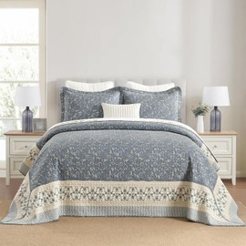 SahSahCasa 100% Cotton 128"x120" Oversized California King XL Bedspread Coverlet Quilt Set, Cal King Quilted Bedspread Extra Large Quilt, Bed Spread Lightweight Comforter, 3pc, Grayish Blue/Beige