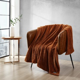 Kenneth Cole Faux Fur Throw Blanket Luxuriously Soft Bedding with Micromink Reverse, Cozy Home Decor, 50 x 60, Orange