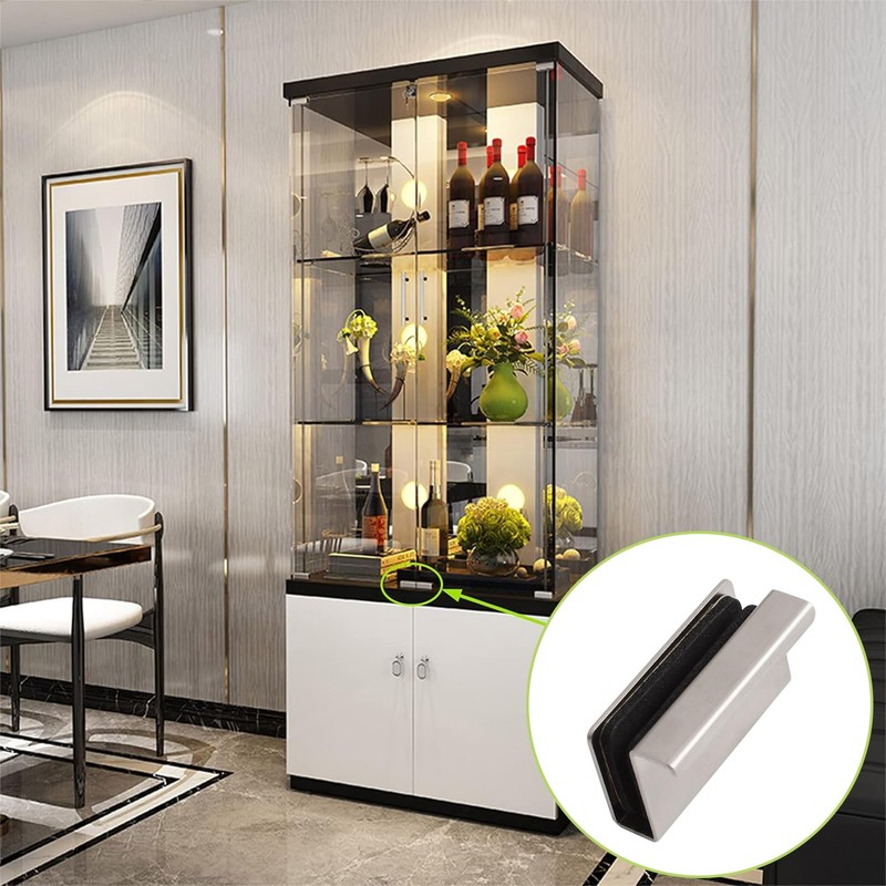 UFURMATE Glass Door Handle 4Pcs Cabinet Finger Pull Handle Silver