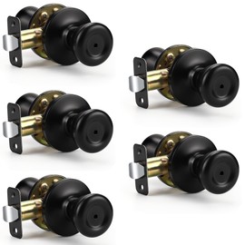KNOBWELL 5 Pack Privacy Door Knobs Interior Door Knob Black Door Handles Keyless Bedroom Door Knobs Interior Door Lockset Bathroom Door Lock, Matte Black Locking Door Knob