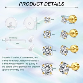 AVYRING Ear Piercing Set, 2 Pieces Painless Disposable Ear Piercing Gun for Men and Women, Piercing Gun, Self-Piercing Set with 3/4/5/6 mm Stud Earrings, Gold, Silver, Stainless Steel