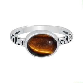 925 Silver Plated 3.10Cts Natural Tiger Eye Ring Size 12 For Women, Brown Stone June Birthstone Ring Jewelry Mother's Day Gifts For Mom Wife
