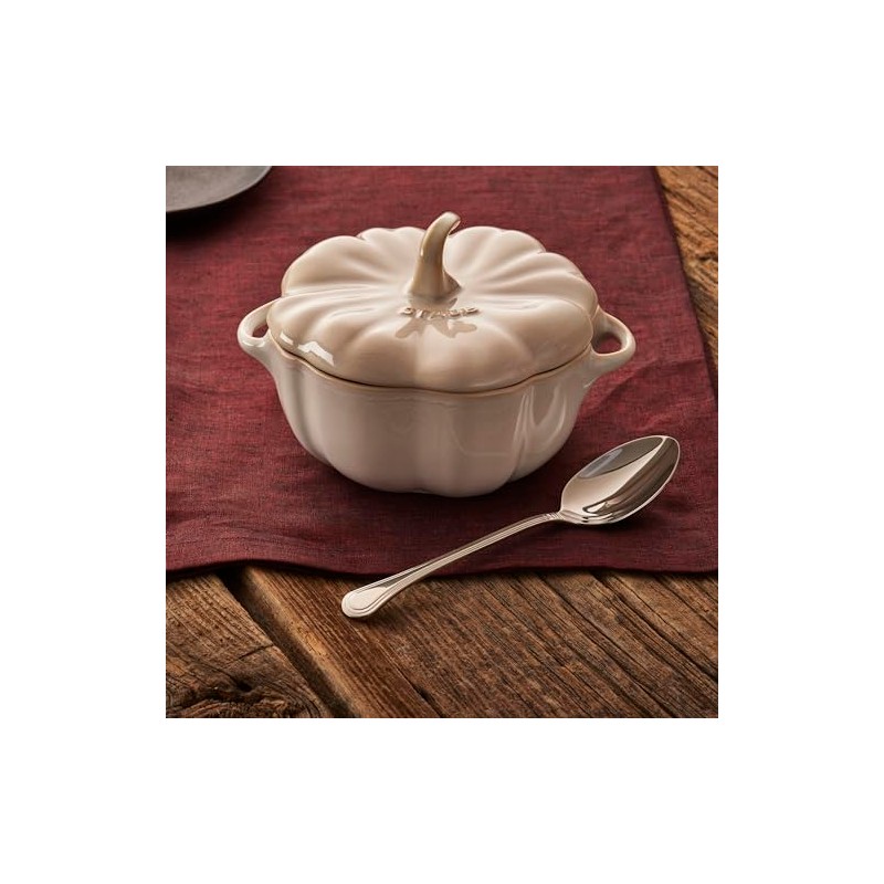 STAUB Ceramic 2-pc Petite Pumpkin Cocotte Set, 0.75-qt/24-oz, Rustic Ivory