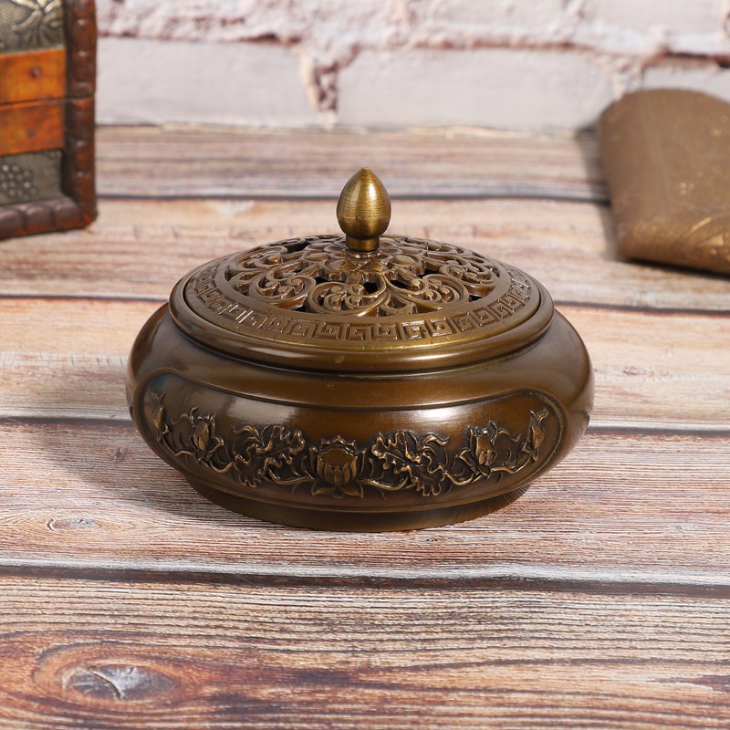 3.5in Vintage Lotus Censer Sandalwood Incense Holder Desktop Ornaments with