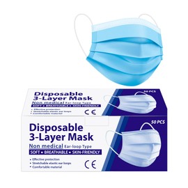 Disposable 3-Ply Filter Breathable Face Mask Dust Proof Ear-loop Mouth Covering Protective Masks with Adjustable Nose Clip (Pack of 100, Blue)
