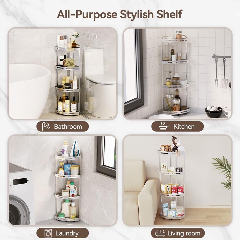 Binecer Corner Shower Caddy, 4 Tier Standing Shower Organizer with