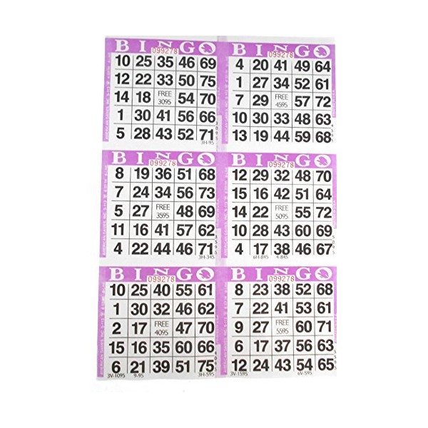 6 on Purple Bingo Paper Cards - 500 sheets - 3000 cards