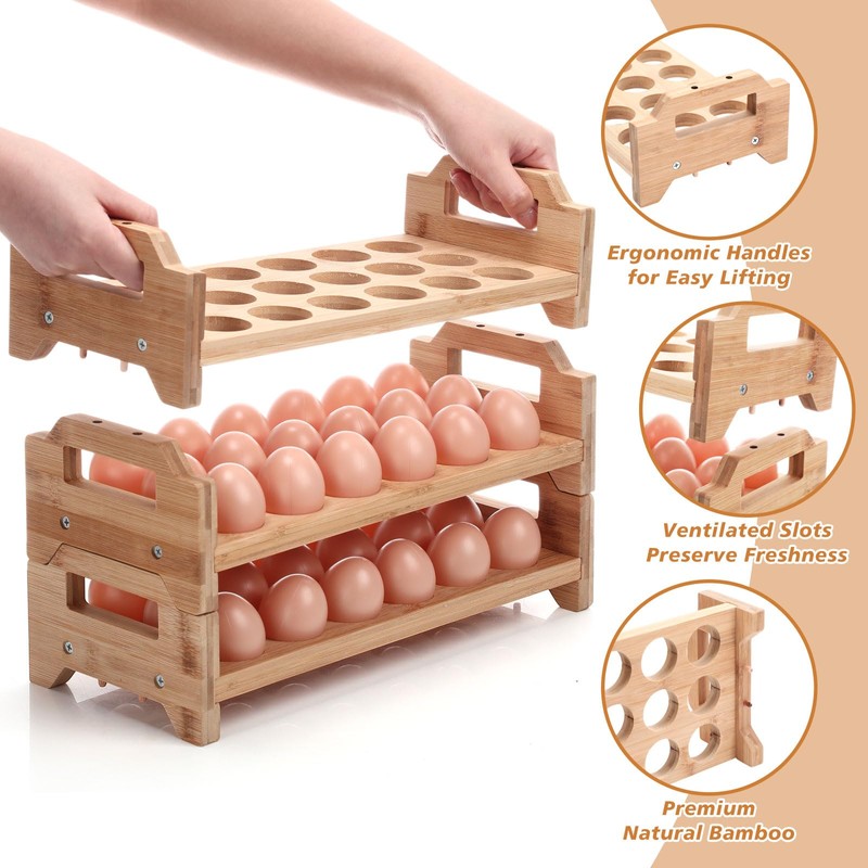Reallnaive 4 Tier Wooden Egg Holder for Countertop, Bamboo Stackable