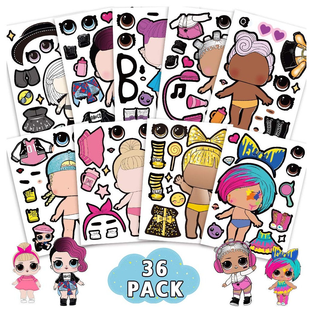 LOL Girls Make a Face Stickers Party Supplies for Kids Girls Birthday Party School Rewards Pin Games