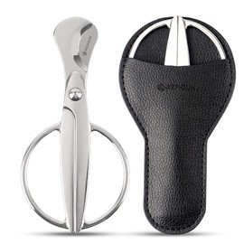 KEENSUN Cigar Scissors Cutter, Stainless Steel Guillotine Double Blade Straight Cut Scissors (Silver) with Leather Case Cigar Accessories for Cigars(2.75" Handle Width)