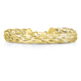 Savlano 925 Sterling Silver 9MM Braided Herringbone Chain Bracelet - 18K Gold Plated 7.5 Inch 6-Strand Herringbone Bracelet for Women - Made in Italy Comes Gift Box (Y)
