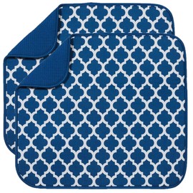 BW&HM Microfibre Dish Drying Mats for Kitchen Super Absorbent Dish Drainer Mat for Kitchen Countertop Tabletop 40cm x 46 cm 2 Pack Blue Trellis