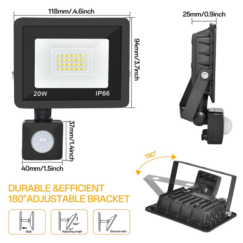 RERBIO Motion Sensor Flood Light Outdoor, 20W Plug in Motion