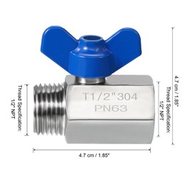 PATIKIL Mini Ball Valve 1/2" NPT Thread Male/Female, 304 Stainless Steel Shut-Off Valve for Water Oil Gas Plumbing Fitting, Silver