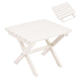 Furnimart 18" Square Foldable Side Table for Outdoor & Camping, Extra-Thick HDPE Weather-Resistant Small Coffee Table, Portable White Outdoor End Table for Balcony Poolside Space Saving(White)