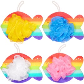 BRUBAKER Set of 4 Bath Sponge Shower Sponge Rainbow Fish Bath Sponge 25 g Bath Fun for the Whole Family Washing Sponge with Gift Box
