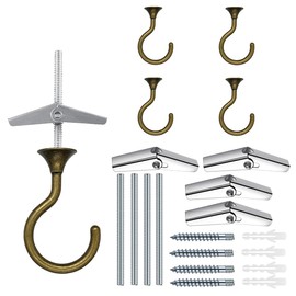 4 Sets Heavy Duty Swag Ceiling Hooks with Hardware for Hanging Plants, Cavity Wall Fixing, Easy Installation, Holds Up to 30lbs, Ideal for Home & Garden (4 Sets, Antique Brass)