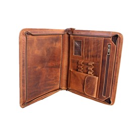 Madosh, Leather Padfolio Binder Document Organizer Office Interview Resume File Folder Travel Zipper Portfolio