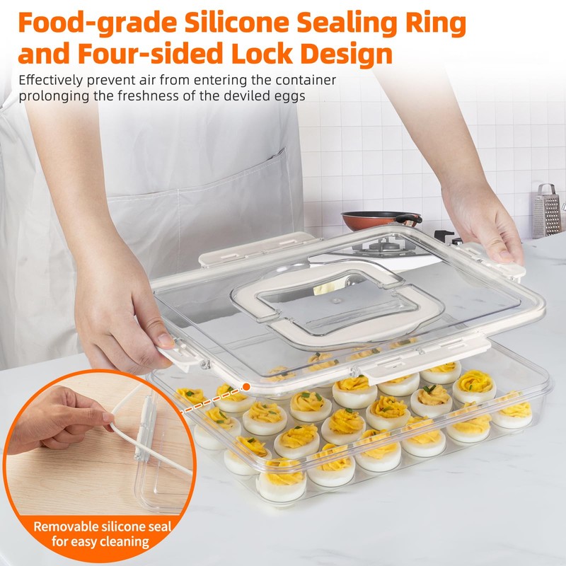 MesRosa Deviled Egg Containers with Lid and Handle, Durable Clear