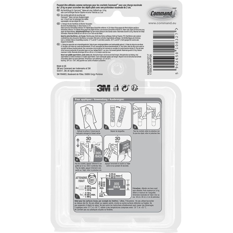 Command Multipack Transparent Strips for Outdoor Use, 8 Small (S),