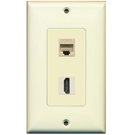 RiteAV - 1 Cat5e Ethernet and 1 HDMI Decorative Wall Plate - Light Almond - Bracket Included