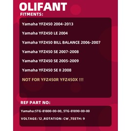 Starter Motor for Yamaha ATV YFZ 450 YFZ450 YFZ450V 2004-2013 YFZ450 LE SE 5TG-81800-00-00 5TG-81890-00-00 OLIFANT