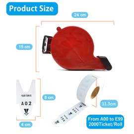 CYSSJF 2 Digits Wait Numbers Machine with 1 Roll Waiting Mark, Take-A-Number Waiting Marks Dispenser, Turn-O-Matic Queue Ticket Dispenser (A00-E99, 1 Roll Ticket Wait, 2000 Tickets per Roll)