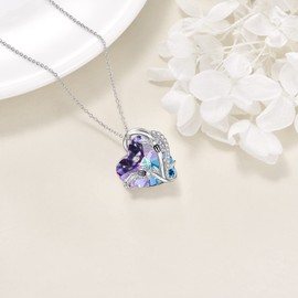 WINNICACA Collar de vidrio de corazón para mujer, plata de ley, mariposa, libélula, abeja, catarina, araña, gusano brillante, regalos para cumpleaños, aniversario, plata de ley