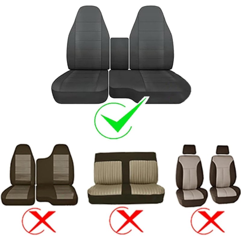GXARTS 2Pcs 60/40 Cloth High Back Bench Seat Cover Black/Charcoal