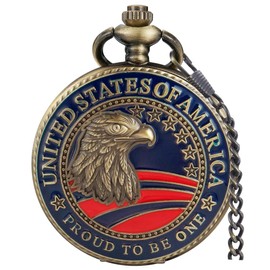 Tiong American Eagle Flag USA US Flag Patriotic 4th of July Quartz Watch with Chain Arabic Numerals Independence Day