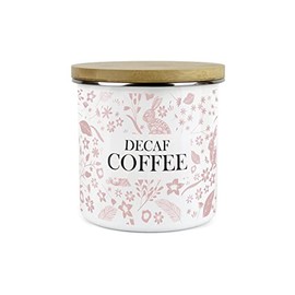 Purely Home Wild Rabbits Pink Decaf Coffee Storage Canister - White Metal Enamel Kitchen Food Storage Container