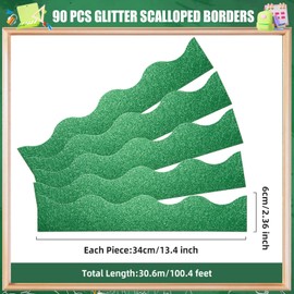FOBSME 100 Feet Christmas Bulletin Board Border Glitter Shine Scalloped Borders Trim Glitter Bulletin Board Strips Decorative Classroom Poster Borders for Xmas Classroom School Office Decor, Green