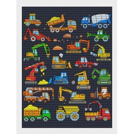 DIY Diamond Painting Kits Construction Excavator Diamond Art for Adults Kids, Full Round Drill Paint by Numbers Arts Pictures for Home Wall Decor Gifts 16 X 12 Inch