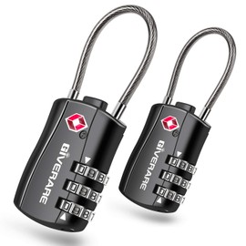 GIVERARE - 2 cerraduras de equipaje aprobadas por la TSA, cerradura de cable de viaje combinada, candados de 3 dígitos reconfigurables con cuerpo de aleación, candado de viaje sin llave aceptado