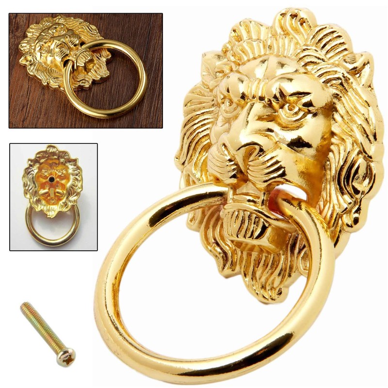 6Pcs Lion Head Handles Pulls Cabinet Knobs Antique Bronze for