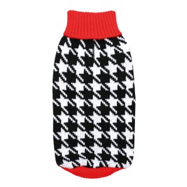Record - Sweater for Dogs Shopping, back length 50 cm. Sweater with Turtleneck, White-Black Pattern with Red Details, Leash Hole and Machine Washable | XL