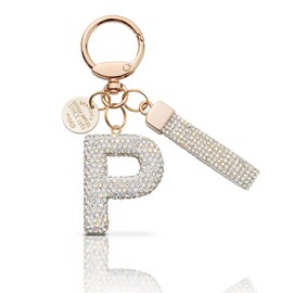MORSUNBELA Keychain Initial Letter Keychains Key Ring Letters P Keychain Glitter for Women Girls