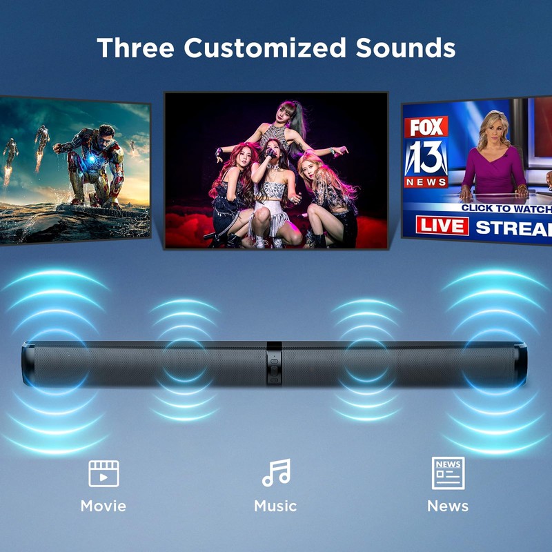 MZEIBO Sound Bar, 90W Soundbar for Smart TV, Bluetooth/ARC/Optical/AUX Connect,