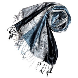 Lorenzo Cana Men's Scarf Woven 100% Silk 70 cm x 190 cm Paisley Silk Scarf Blue Grey 7805211, silver