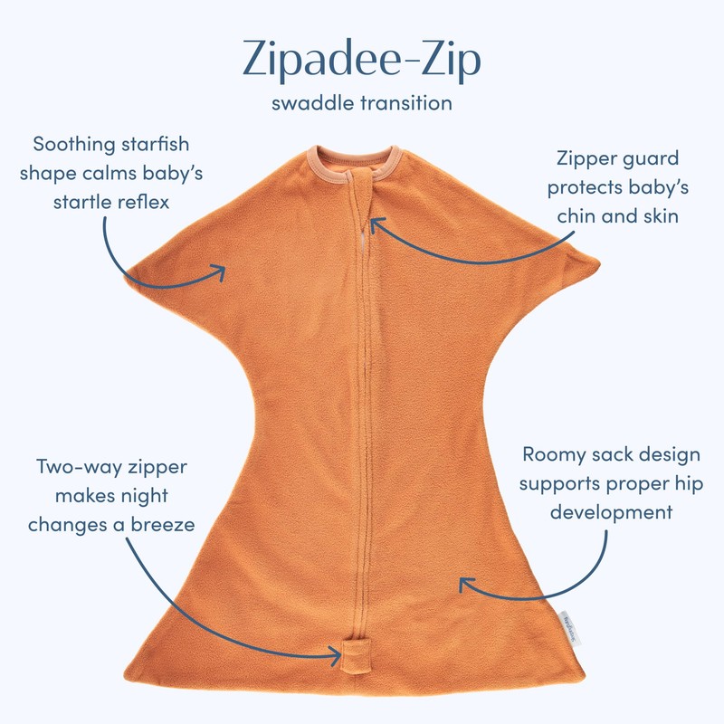 SleepingBaby Zipadee-Zip Transition Swaddle - Fleece Baby Swaddling Blanket with