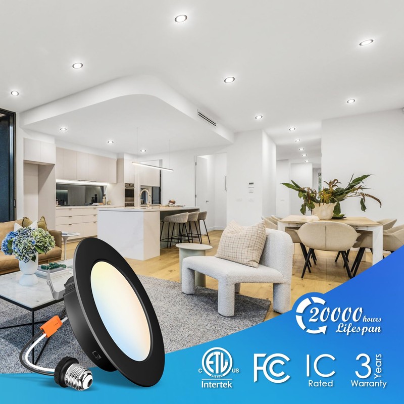 LVWIT 6 inch Black LED Recessed Lighting, Slim Can Lights,