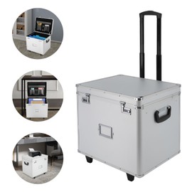 QUEMARQUE Locking File Storage Box, Portable File Box with Wheels, File Organizer Storage Box W/Ergonomic Handle for Office Home Heavy Files Letter/Legal Folder Transport - 19.2x15x16In
