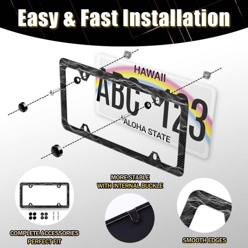 Topographic Contour License Plate Frame Abstract Mountain Wave License Plate