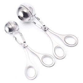 Meat Baller Spoon Stainless Steel Meat Baller Tongs Cookie Dough Scoop Kitchen Ice Cream Scoop Meat Ball Non-Stick Meatballs Making Tool and Elliptical Leakage Hole Meatball Making Tool 2 Pieces