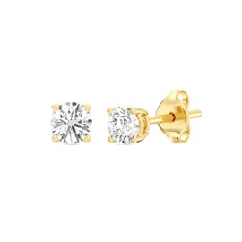Gilded 3/4 Carat Total Weight Lab-Grown Diamond 14KT Gold Plated Silver Stud Earrings for Women| Hypoallergenic Fine Jewelry | 4-Prong Basket, Push Back Nut | SI1 Clarity, F Color, Round Cut